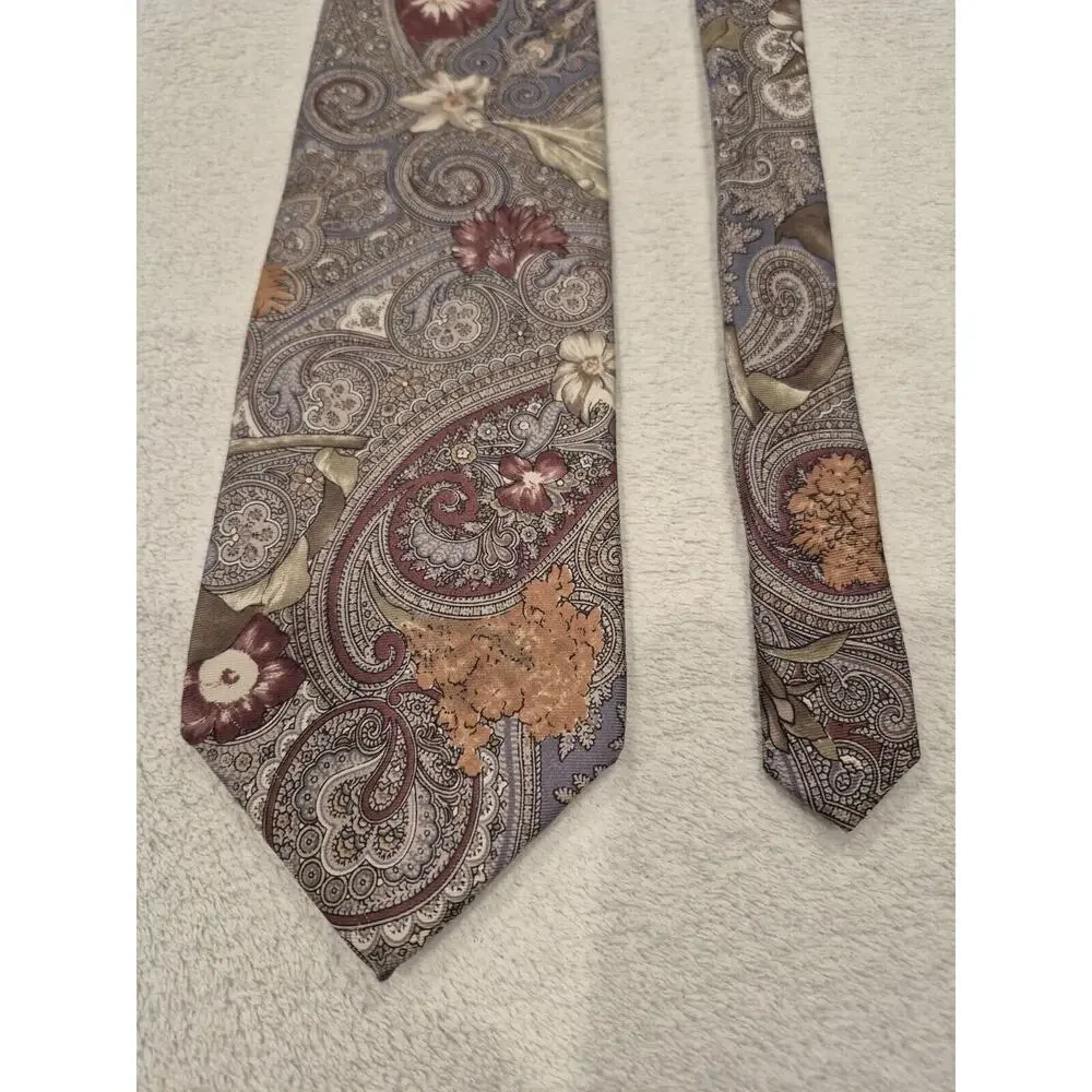 Vintage Bill Blass Lord & Taylor Tie Men Vintage Brown Tan Floral Paisley Silk